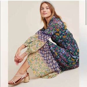 Anthropologie Maeve Ondine Bohemian Floral Long Sleeve Maxi Dress